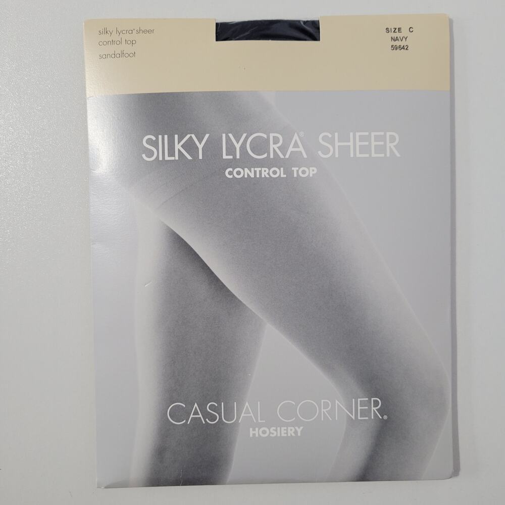 Vintage 2000 Casual Corner Silky Lycra Sheer Control Top Pantyhose size C Navy